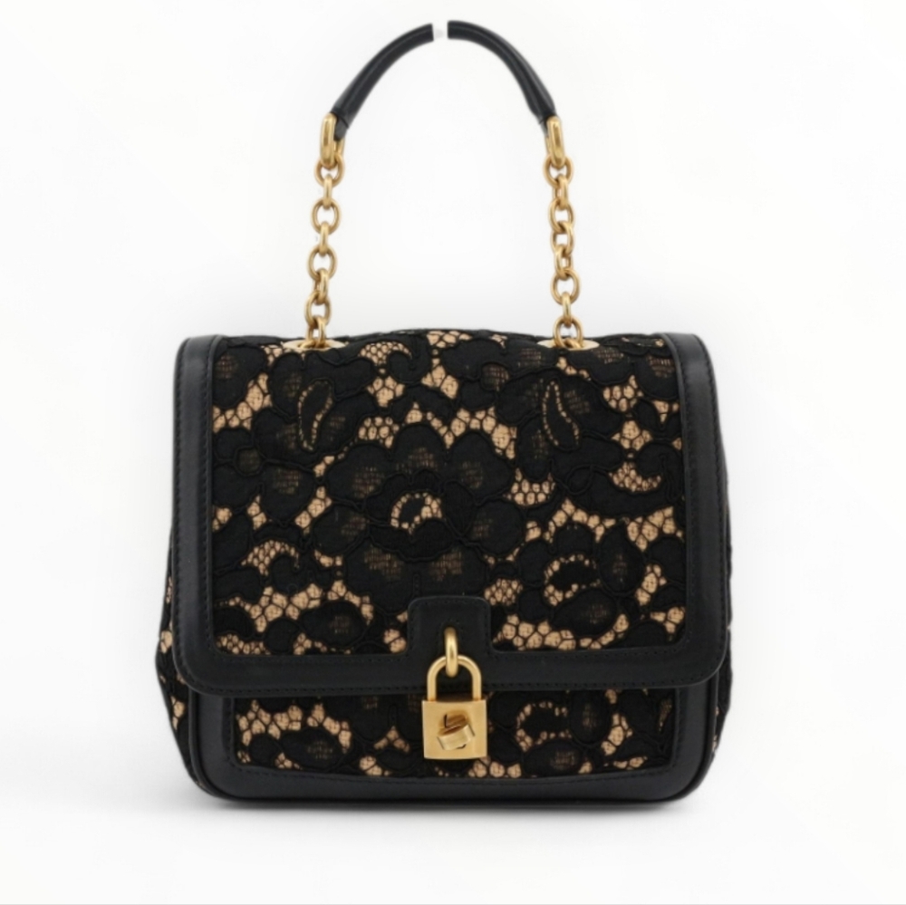 Dolce & Gabbana Black Lace & Beige Crossbody Bag with Gold Hardware authentic